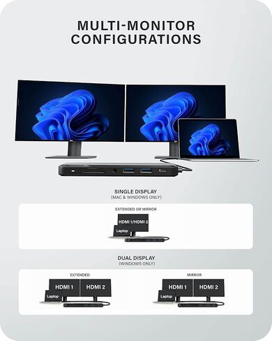 ALOGIC USB-C شاشة مزدوجة 1080p FHD Dock؛ توصيل طاقة 85 وات؛ 2X USB-A؛ 2X USB-C؛ 2X منافذ HDMI؛ إيثرنت؛ مقبس الصوت؛ قارئ بطاقات SD وMicro-SD؛ إصدار 10 في 1 MX2 lite HDMI. in Kuwait