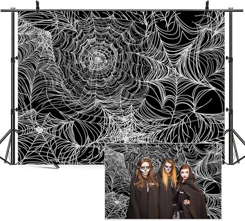 8x5ft White Spider Web Photography Backdrop for Halloween Party Banner Decor Background Kids Adults Portraits Photo Shoot Studio Props in Saudi Arabia