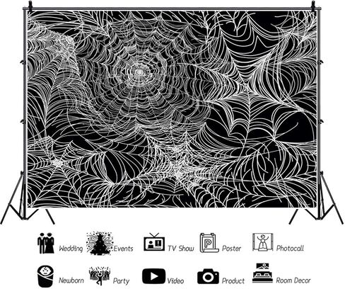 8x5ft White Spider Web Photography Backdrop for Halloween Party Banner Decor Background Kids Adults Portraits Photo Shoot Studio Props in Saudi Arabia