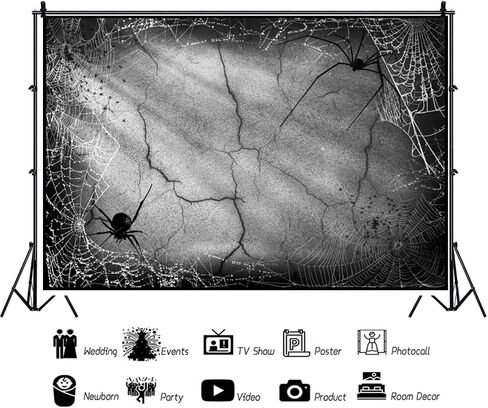 8x5ft White Spider Web Photography Backdrop for Halloween Party Banner Decor Background Kids Adults Portraits Photo Shoot Studio Props in Saudi Arabia