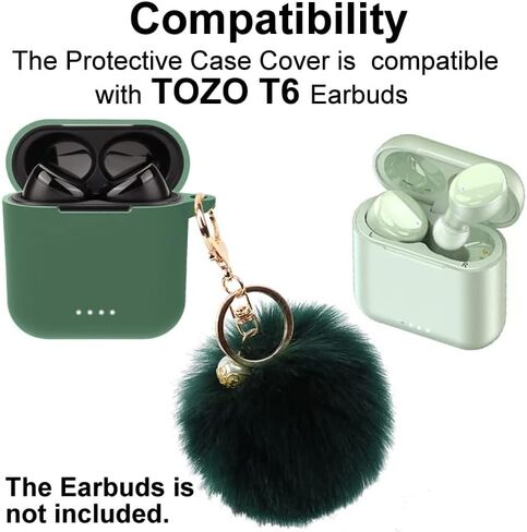 Silicon Case Cover Compatible with TOZO T6 Wireless Earbuds, Protective Skin with Pom Pom Keychain, with Hole for Charging in Saudi Arabia