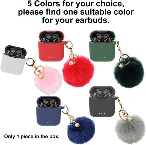 Silicon Case Cover Compatible with TOZO T6 Wireless Earbuds, Protective Skin with Pom Pom Keychain, with Hole for Charging in Saudi Arabia