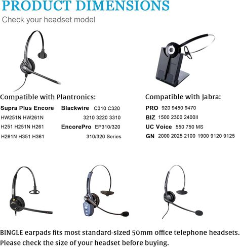 استبدال وسادة الأذن لـ Plantronics HW251 261 351 510 Blackwire C3220 3210، وسادات الأذن المتوافقة مع Jabra لـ PRO 920 935 BIZ 2400II GN9120 ومعظم سماعات المكتب ذات الحجم القياسي 50-60 مم (4 عبوات) in Kuwait