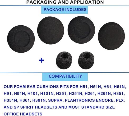 استبدال وسادة الأذن لـ Plantronics HW251 261 351 510 Blackwire C3220 3210، وسادات الأذن المتوافقة مع Jabra لـ PRO 920 935 BIZ 2400II GN9120 ومعظم سماعات المكتب ذات الحجم القياسي 50-60 مم (4 عبوات) in Kuwait