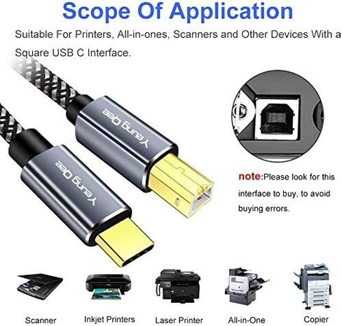 USB C Printer Cable 1.5 ft, USB Type C to USB 2.0 Type B Printer Scanner Cable Cord Compatible with Brother, HP,Lexmark, Epson, Dell, Xerox, Samsung etc (1.5FT/0.5M) in Saudi Arabia