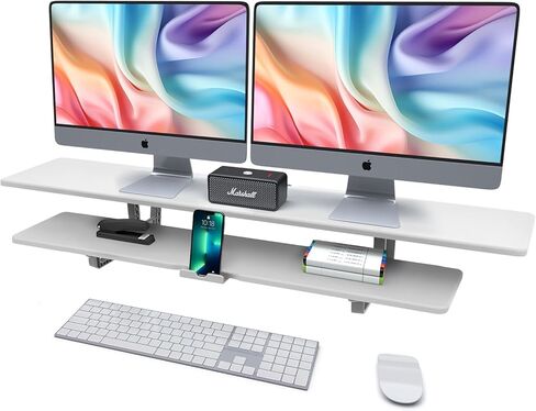 Dual Monitor Stand, 2-Tier Wood Monitor Riser with Storage Organizer and Cable Management, White in Kuwait