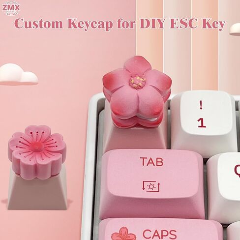 Cute Flower Keycaps,Pink Cherry Blossom Custom ESC Keycaps Artisan Resin Keycap for MX Switches Mechanical Gaming Keyboard OEM Profile R4 Height Personalized 3D Single Keycap (01) in Saudi Arabia