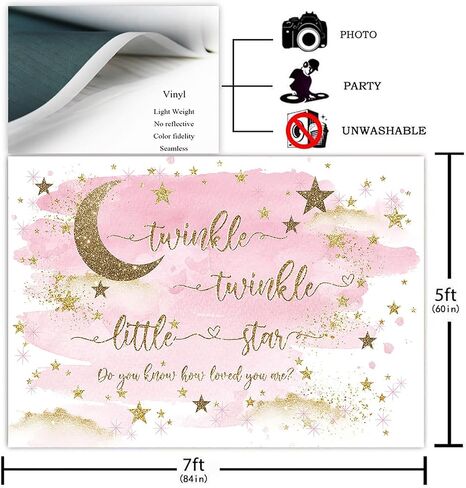 Avezano Twinkle Twinkle Little Star Backdrop for Girl Gold and Pink Twinkle Boy Baby Shower Party Decorations Photography Background Gold Stars and Moon Baby Shower Party Photoshoot Backdrops (7x5ft) in Saudi Arabia