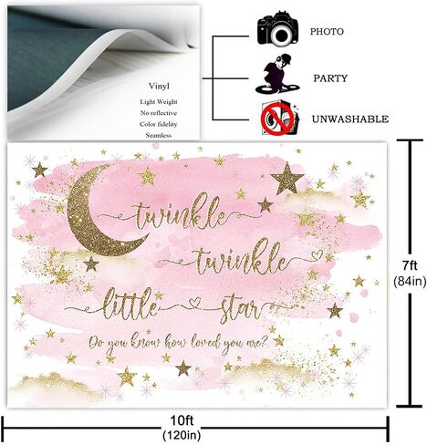 Avezano Twinkle Twinkle Little Star Backdrop for Girl Gold and Pink Twinkle Boy Baby Shower Party Decorations Photography Background Gold Stars and Moon Baby Shower Party Photoshoot Backdrops (7x5ft) in Saudi Arabia