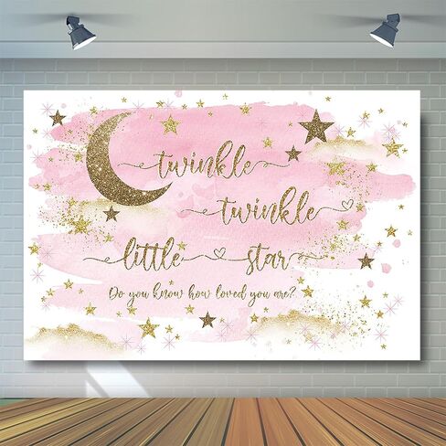Avezano Twinkle Twinkle Little Star Backdrop for Girl Gold and Pink Twinkle Boy Baby Shower Party Decorations Photography Background Gold Stars and Moon Baby Shower Party Photoshoot Backdrops (7x5ft) in Saudi Arabia