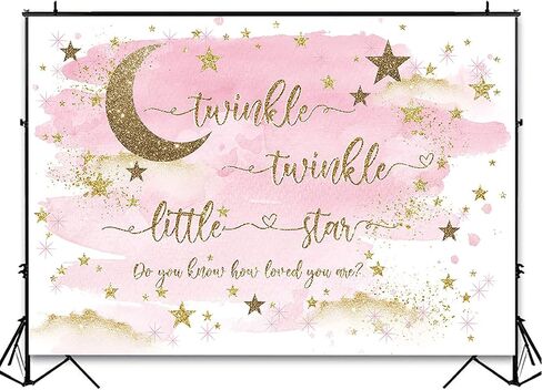 Avezano Twinkle Twinkle Little Star Backdrop for Girl Gold and Pink Twinkle Boy Baby Shower Party Decorations Photography Background Gold Stars and Moon Baby Shower Party Photoshoot Backdrops (7x5ft) in Saudi Arabia
