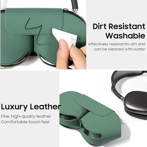 for Airpods Max Protective Case,Supports Sleep Mode Sleep,PU Leather for Portable Carry Travel Case for Apple Airpod Max, Green in Kuwait