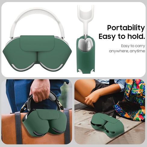 for Airpods Max Protective Case,Supports Sleep Mode Sleep,PU Leather for Portable Carry Travel Case for Apple Airpod Max, Green in Kuwait