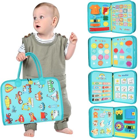 Montessori Busy Board for Toddlers 3-5 – Educational Sensory & Motor Skills Development Toy with 25+ Engaging Activities, Ideal for Preschool, Travel & Gift (Ride The Green Way) in Saudi Arabia