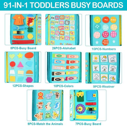 Montessori Busy Board for Toddlers 3-5 – Educational Sensory & Motor Skills Development Toy with 25+ Engaging Activities, Ideal for Preschool, Travel & Gift (Ride The Green Way) in Saudi Arabia