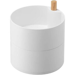 YAMAZAKI Home Rotating Accessory Organizer, 2-Tier Storage Box Watch or Glasses Holder - Large - Plastic + Wood