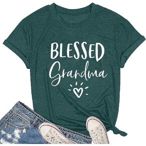 Blessed Grandma Shirt for Women Grandmother Heart Graphic Tees Grandma Gift T-Shirt Tops