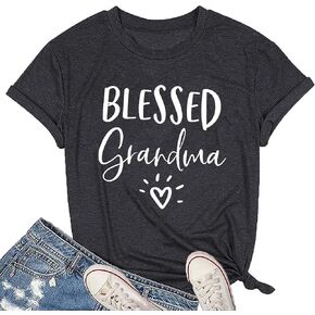 Blessed Grandma Shirt for Women Grandmother Heart Graphic Tees Grandma Gift T-Shirt Tops