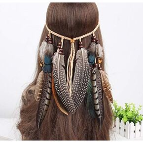 Indian Gypsy Hairband Boho Hippie Headbands Feather Tassel Headband Cosplay Halloween Feather Hair Accessories for Women