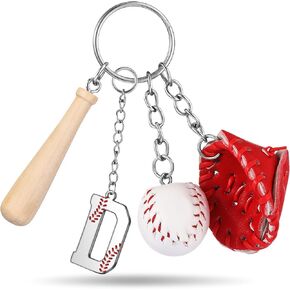 Personalized Baseball Keychain, Softball Gloves Bat Keychain with Letter Initial Sports Charm Pendant Gifts for Boys