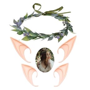 Funsveta Floral Headpiece Garland Halo Maternity Photo Shoot Flower Crown Eucalyptus Leave Headband Wedding Headpiece (Green Leaf and Pink)