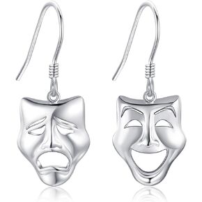 YAFEINI Tragedy Comedy Masks Earrings 925 Sterling Silver Mask Drop Earrings Jewelry Gifts for Women