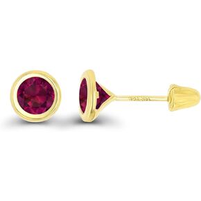 Solid 14K Gold Hypoallergenic 5mm Round Solitaire Birthstone Bezel Screw Back Stud Earrings