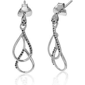 1/6 cttw Black Diamond Dangle Earrings .925 Sterling Silver Prong Set 3/4 Inch