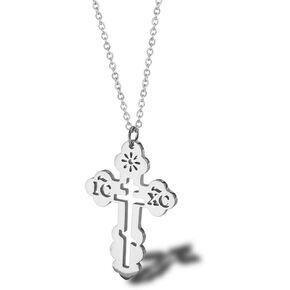 Stainless Steel Eastern Orthodox Cross Pendant Necklace,18K Gold Plated Women Religious Cross Christ Necklace Jewelry 18 Inch Chain