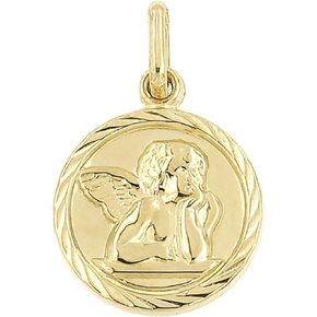 Lucchetta - Small Gold Guardian Angel Pendant, Medal 0.47inch, 14k Gold Pendants for Bracelets Necklaces, Womens Teen Girls Boys, XD8360-SC55