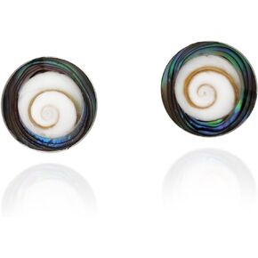 AeraVida Modish Round Rainbow Abalone Shell Swirl Shiva .925 Sterling Silver Post Earrings | Casual Sterling Silver Post Earring for Women | Jewelry Gift for All Occasions