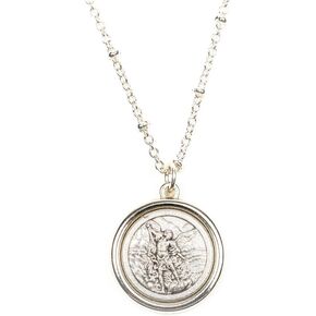 My Saint My Hero Protection Armor of Faith Necklace - with St. Christopher and Archangel Michael double-sided medallion; with stationed chain