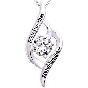 Jewelry Sterling Silver "grandmother granddaughter" Love Cubic Zirconia Pendant Necklace