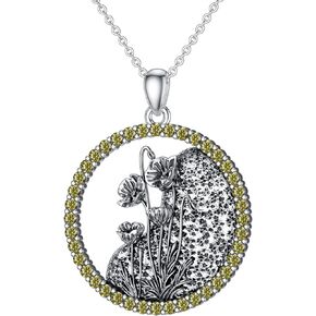 Birth Flower Necklace with Birthstone s925 Sterling Silver Dainty Birth Month Flower Pendant Necklace Birthday Anniversary Jewelry Gifts for Women Girls Her Wife
