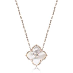 Lavari Jewelers Mother of Pearl or Malachite and Cubic Zirconia Flower Pendant Necklace for Women in 925 Sterling Silver with Rose or Yellow Gold Plating on 16 to 18 Inches Long Adjustable Chain