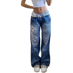 Baggy Jeans for Women Harajuku Graphic Print Grunge Jeans Wide Straight Leg Denim Pants Vintage Streetwear