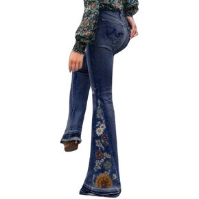 Womens High Waisted Bell Bottom Jeans Flared Denim Pants Embroidered Stretch Wide Leg Jeans Bootcut Jeans for Women Jeans for Women High Waist Mom Jeans High Waisted (Dark Blue,XL) in Kuwait
