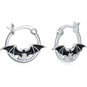Bat Hoop Earrings for Women 925 Sterling Silver Animal Huggie Hoop Earrings, Cubic Zircon Bat Jewelry for Women Girls
