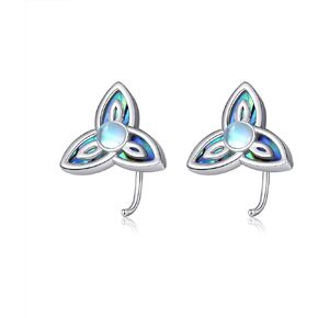 Celtic Earrings Sterling Silver Abalone Shell Moonstone Irish Knot Half Hoop Earrings Celtic Jewelry gift for Women