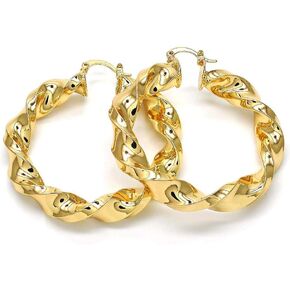 Women's 14K Gold Filled Twist Hollow Design Big Large Medium Trendy Round Hoop Earrings 50mm-70mm
