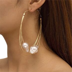 Baroque Large Hoops Earrings for Women and Girls Gold Tone Hypoallergenic Big Hoop Earrings Irregular Pearl Pendant Women Accessories