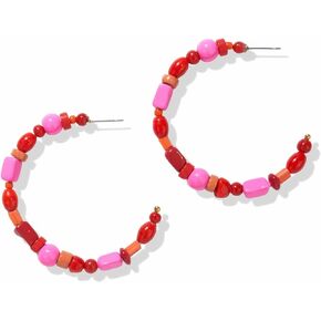 INK+ALLOY Mixed Beaded Boho Hoop Earrings for Women and Girls, Annie Kaleidoscope Collection Medium Open Hoops, Handmade Jewelry for the Modern Bohemian, 2-Inches