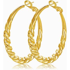 PRETOLE Chunky Gold Hoop Earrings Sterling Silver Post Howllow Textured Circle 14k Gold Plated Earrings Hypoallergenic Lightweight Twisted Big Thick Gold Hoops Earrings for Women in Kuwait