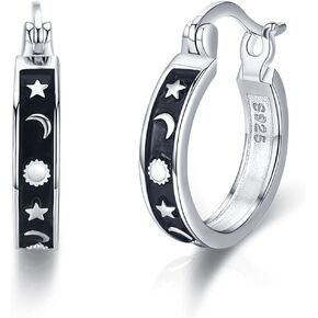 أقراط نجمة وقمر 925 فضة استرليني نجمة صغيرة هوب هاغي أقراط هيبوالرجينيك القمر صن ستار مجوهرات هدايا عيد الميلاد للنساء الفتيات، فضة الاسترليني, فضة استرلينية, فضة استرليني in Kuwait