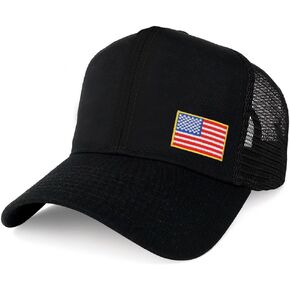 Armycrew XXL Oversize USA Small Side Flag Patch Mesh Back Trucker Baseball Cap - Black