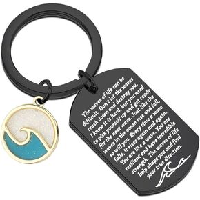 UJIMS Inspirational Quote Gift Ocean Wave Keychain The Waves Of Life Can Be Difficult Encouragement Jewelry for Her