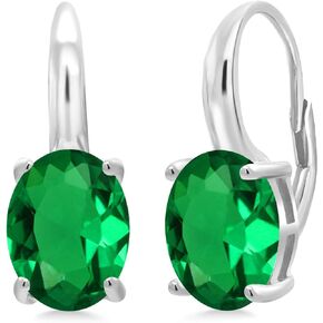 Gem Stone King 925 Sterling Silver Green Simulated Emerald Earrings For Women (5.50 Cttw, Oval 11X9MM)