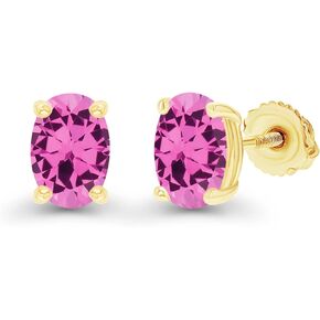 14K Gold Plated 925 Sterling Silver Hypoallergenic 5x3mm Oval Cut Prong Set Genuine Birthstone Solitaire Screwback Stud Earrings