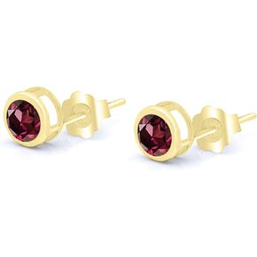 Gem Stone King 14K Yellow Gold Red Rhodolite Garnet Stud Earrings For Women (1.28 Cttw, Gemstone January Birthstone, Round 5MM)