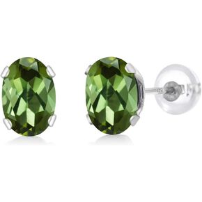 Gem Stone King 10K White Gold Green Tourmaline Stud Earrings For Women (1.00 Cttw, Gemstone October Birthstone, Oval 6X4MM)